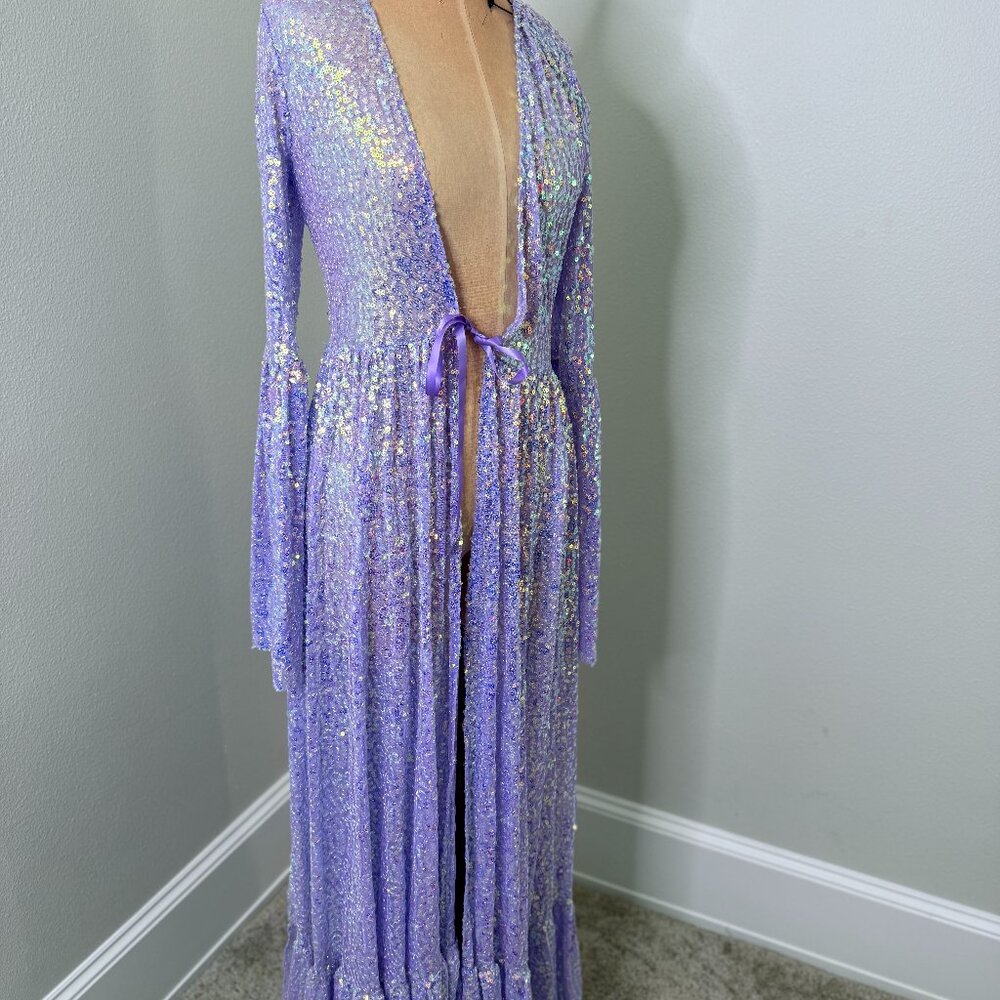 Lavender Sequin Ruffle Tunic Maxi Dress